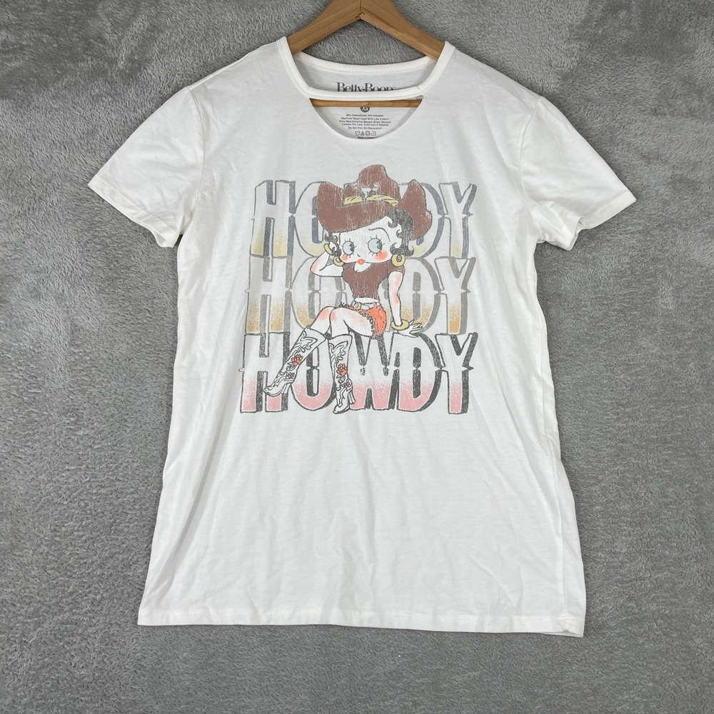 Betty Boop T Shirt Womens XS White Howdy Cowgirl Western Cutout Graphic Tee